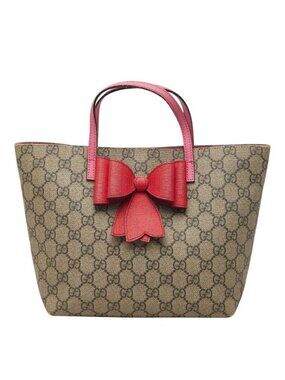 Gucci GG Supreme Children's Ribbon Handbag Beige Pink Leather